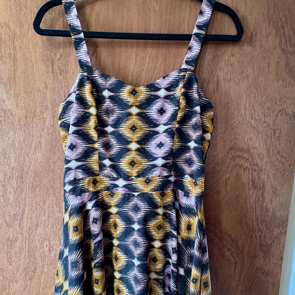 Bar III Ikat Print Sweetheart Sundress • Brown Purple Gold • Medium
